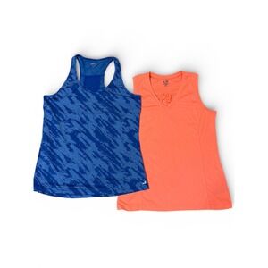 Set of 2 Athletic Tank Tops BCG Blue Abstract/Champion Orange Women's Size L